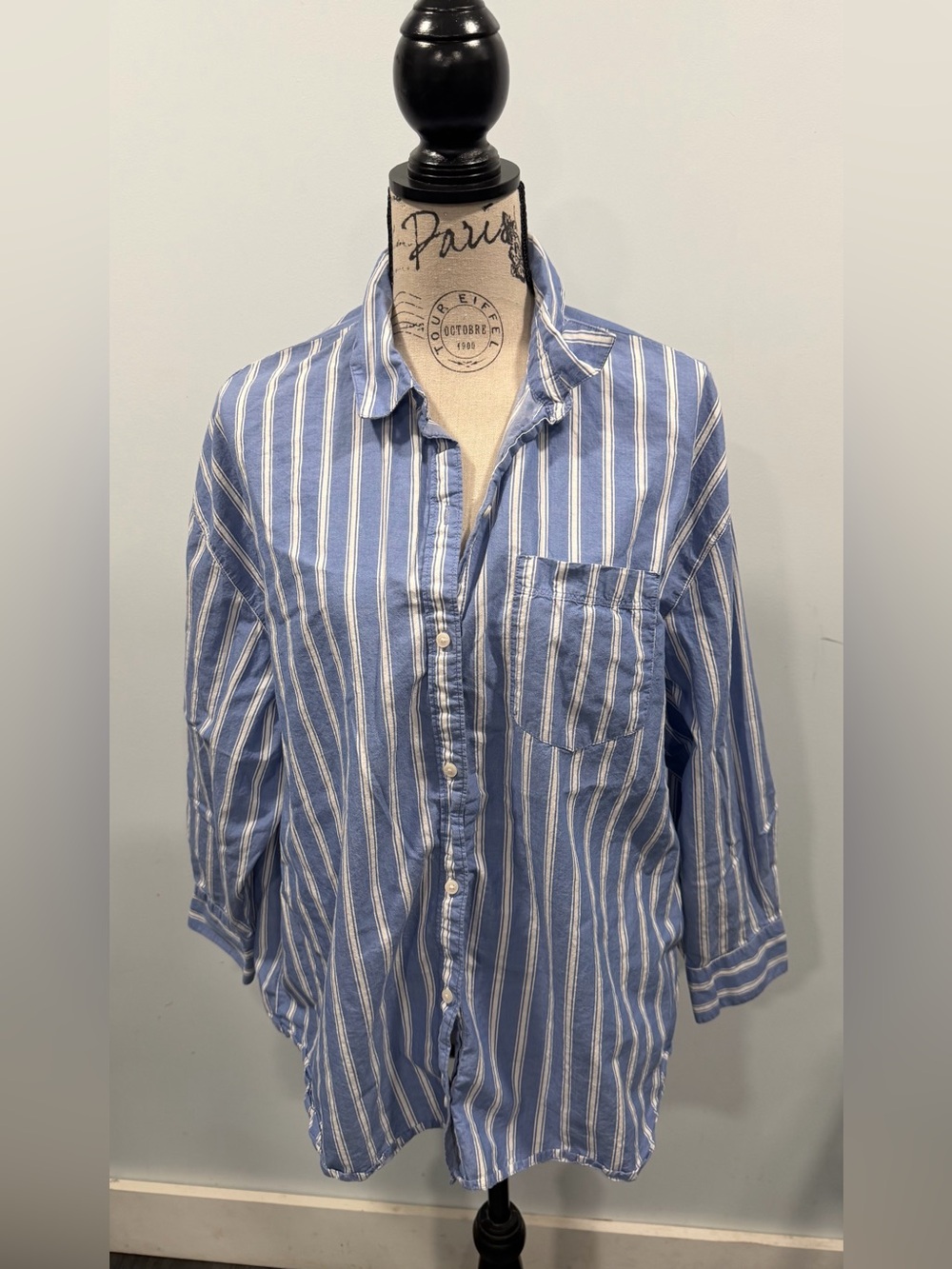 Blue & White Striped Men’s Button-Up Shirt